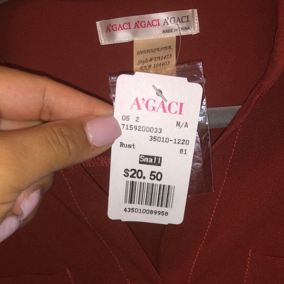 Rust Chiffon Button Down Shirt - Picture 4 of 4